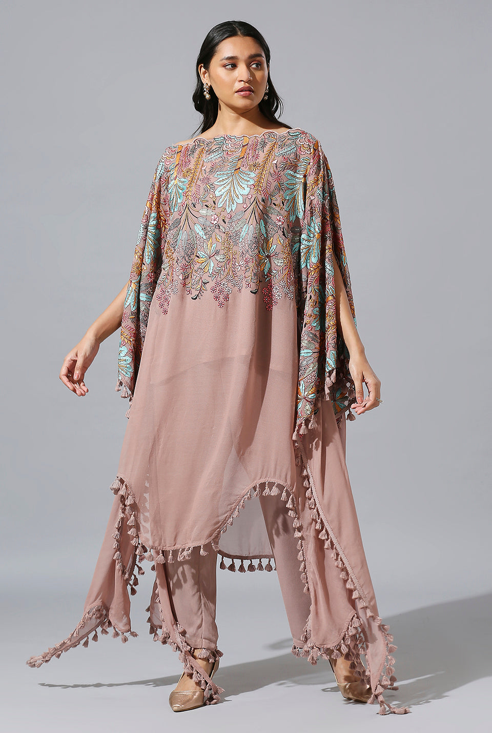 Mauve Palm Kaftan Set