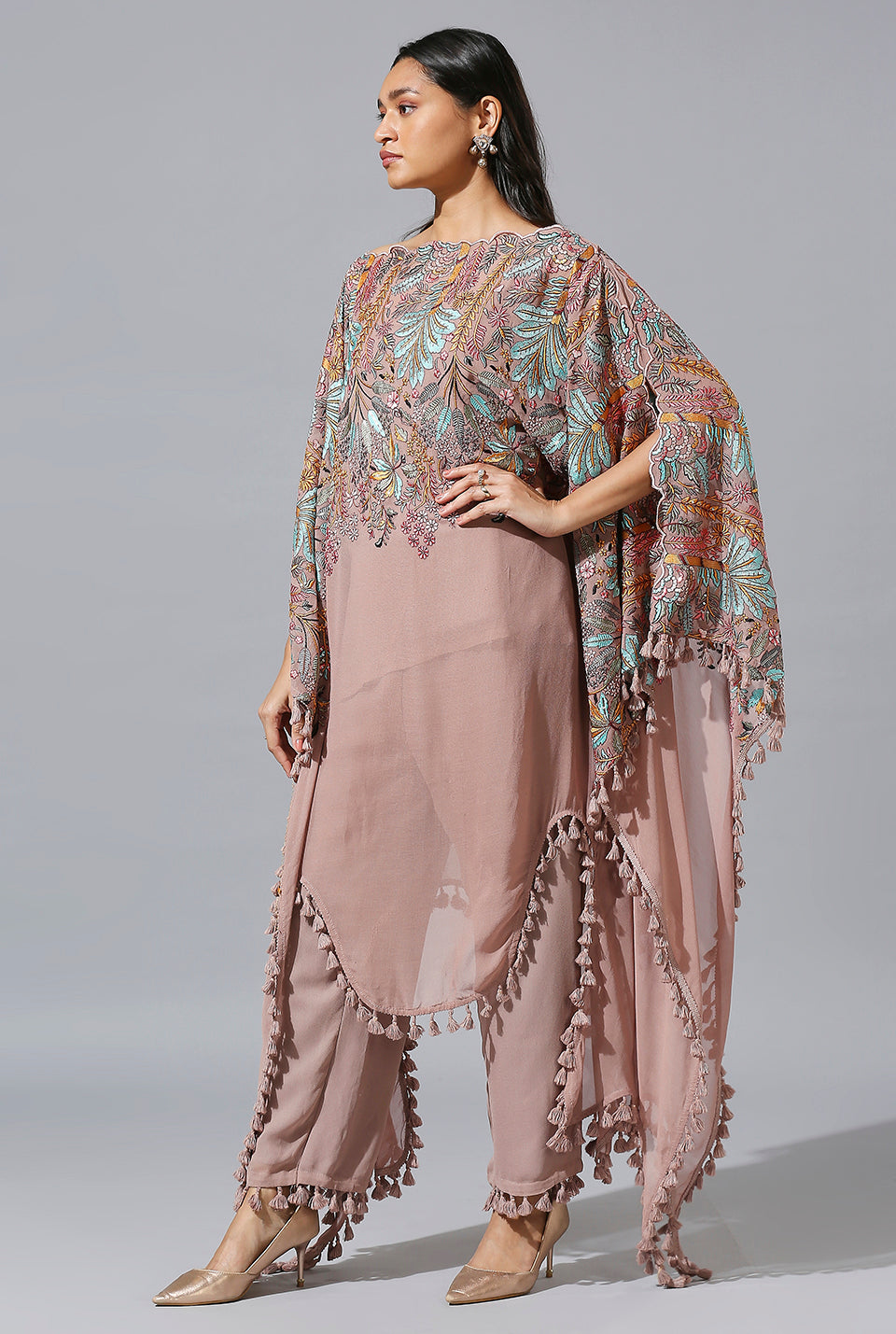 Mauve Palm Kaftan Set