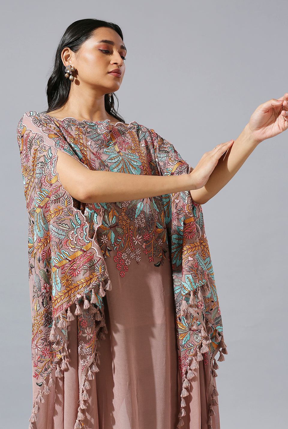 Mauve Palm Kaftan Set