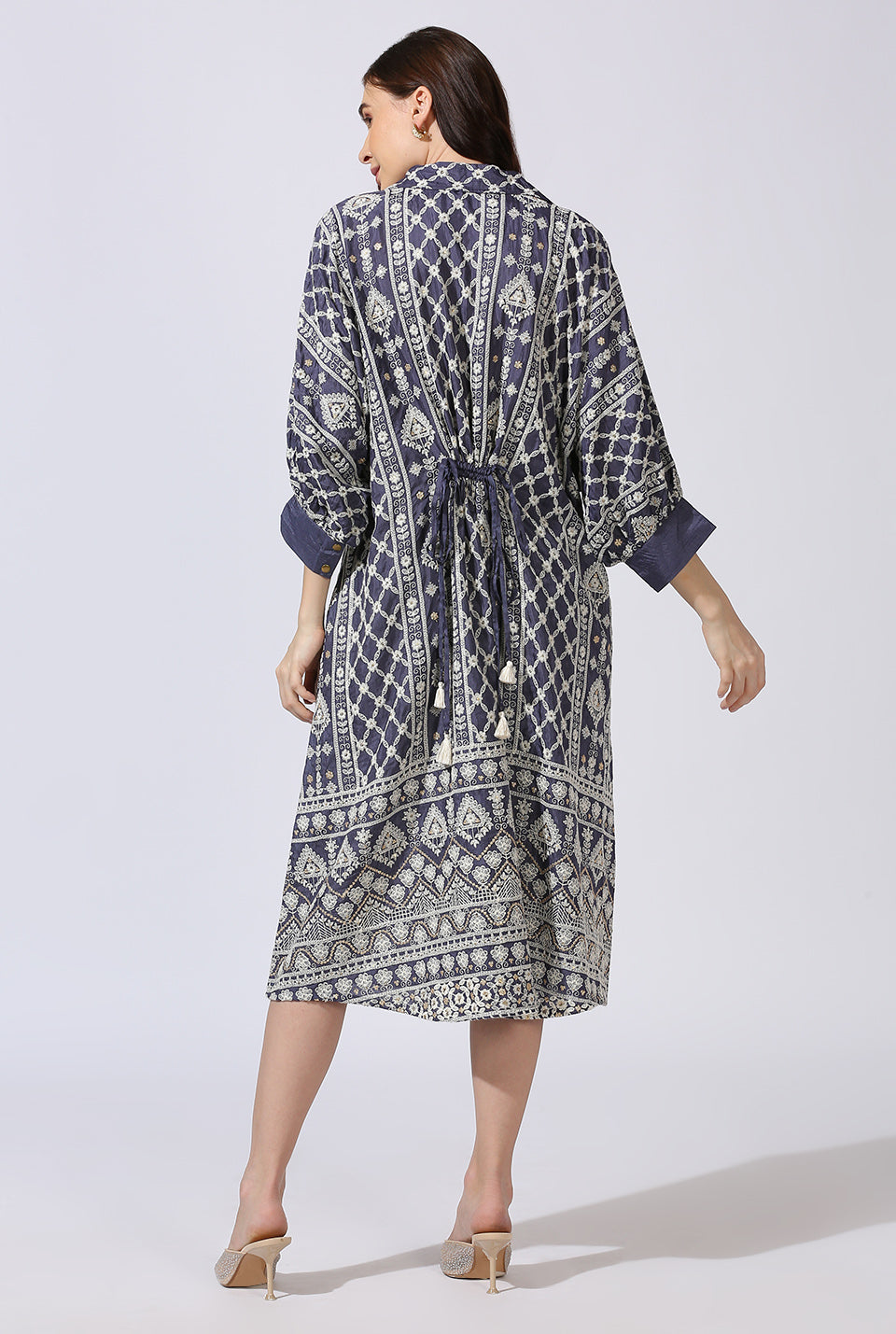 Blue White Dola Silk Dress