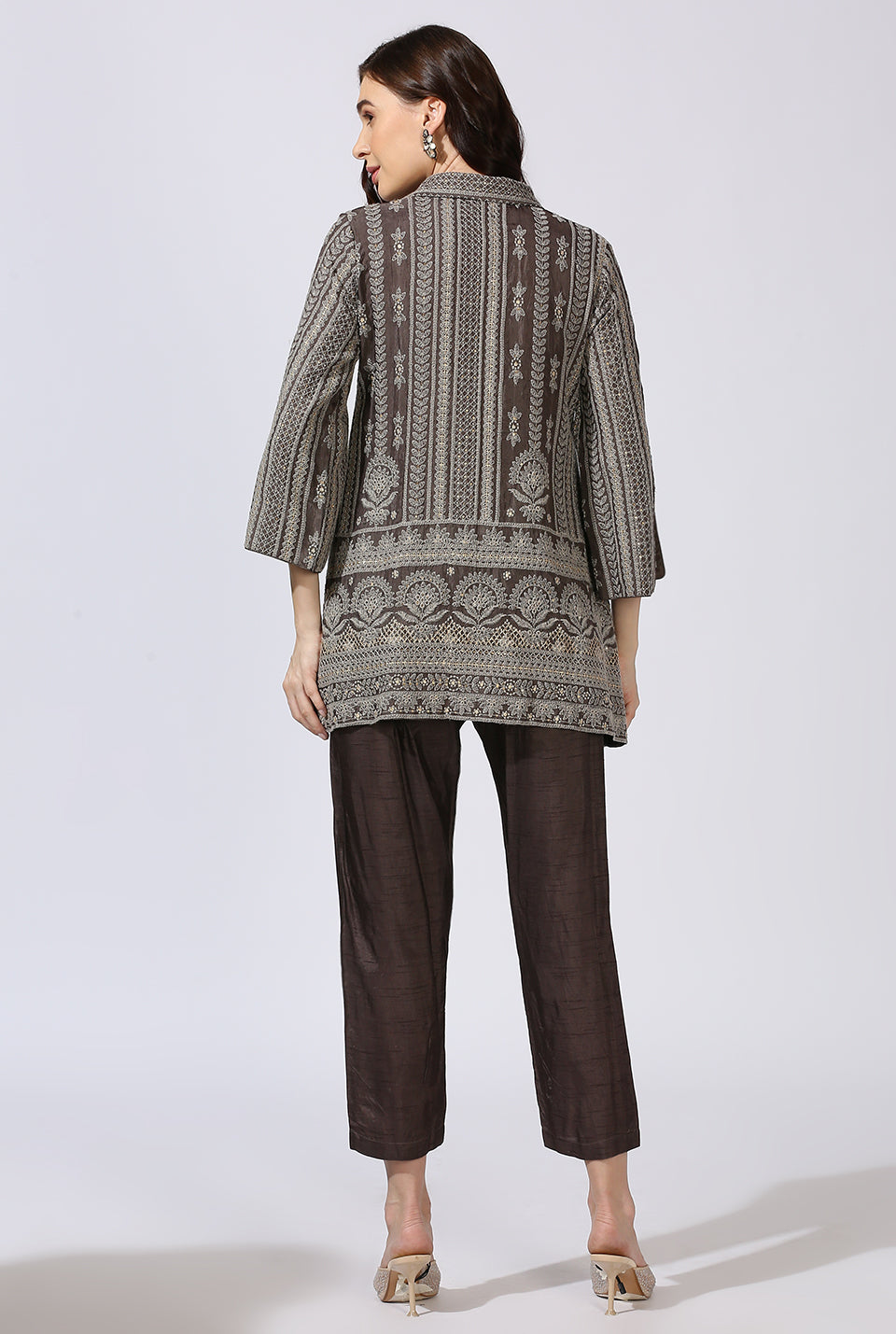 Ash Grey Dola Silk Shirt & Pant Set