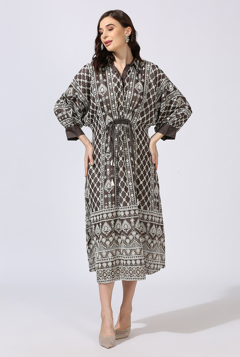 Ash Grey White Dola Silk Dress