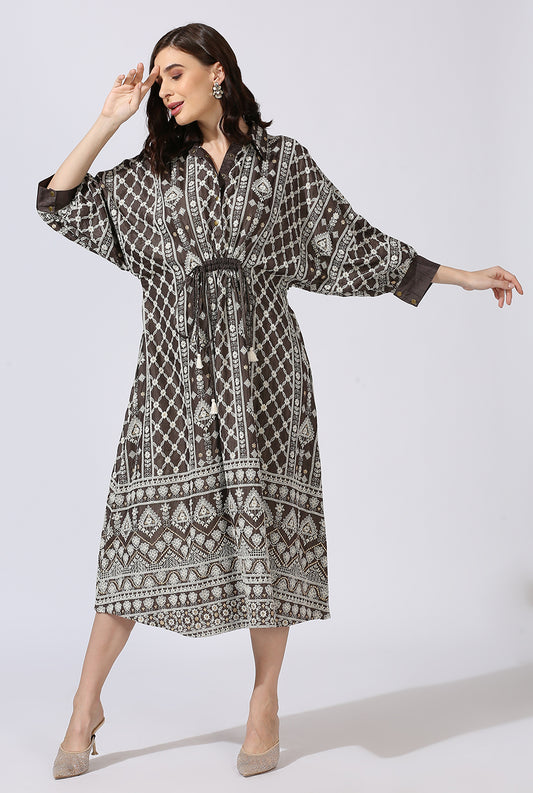 Ash Grey White Dola Silk Dress