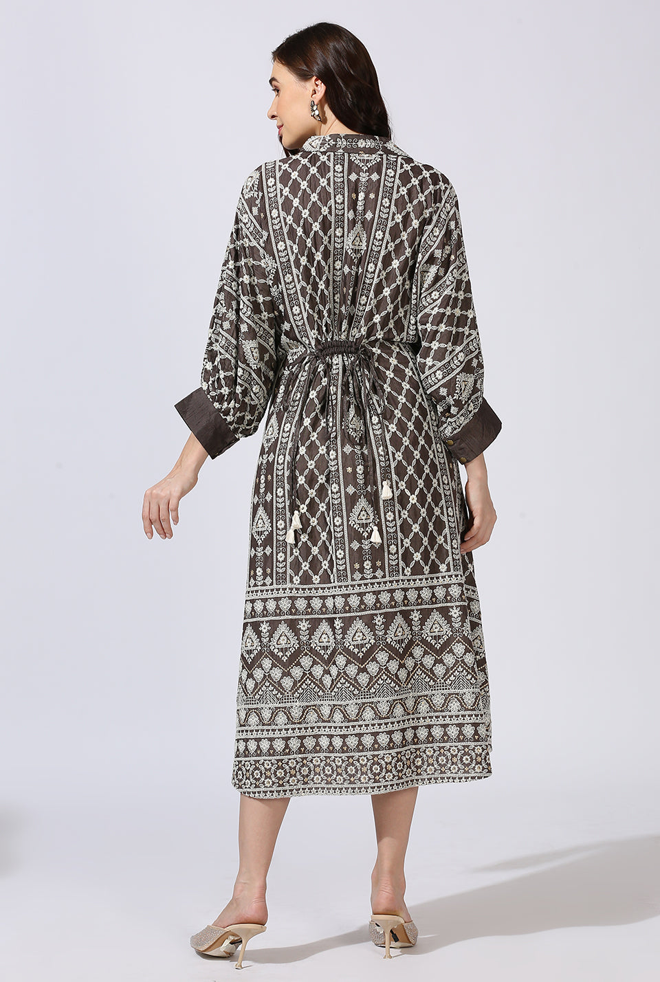 Ash Grey White Dola Silk Dress